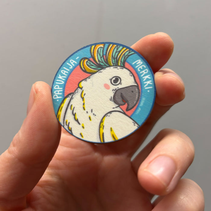 Papukaijamerkki Kakadu, magneetti tai pinssi