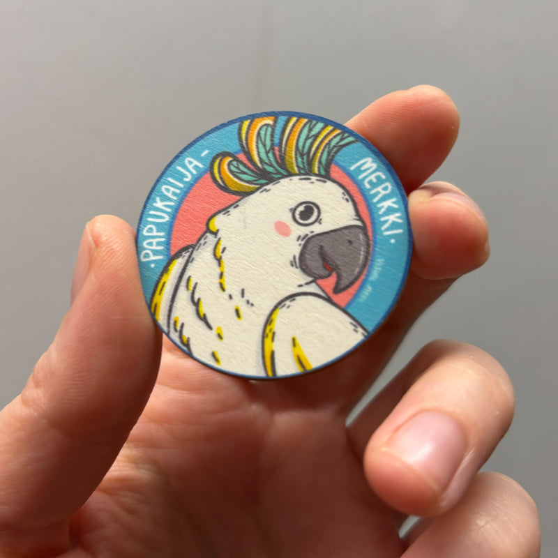 Papukaijamerkki Kakadu, magneetti tai pinssi